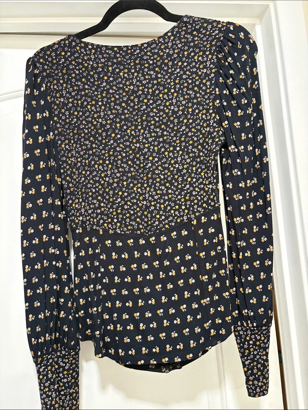 Free People Floral Button-Front Long Sleeve Top